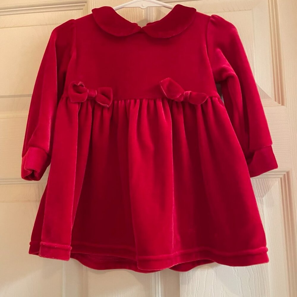 VTG 90s Childrens Place Red Velvet Holiday Dress w/ Peter Pan Collar Sz 12 Mos